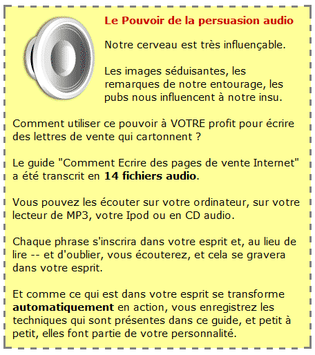 guide "Comment Ecrire des pages de vente Internet" a été transcrit en 14 fichiers audio