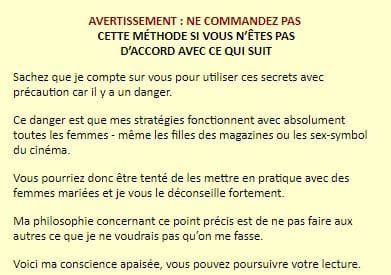 Avertissement programme séducteur infaillible